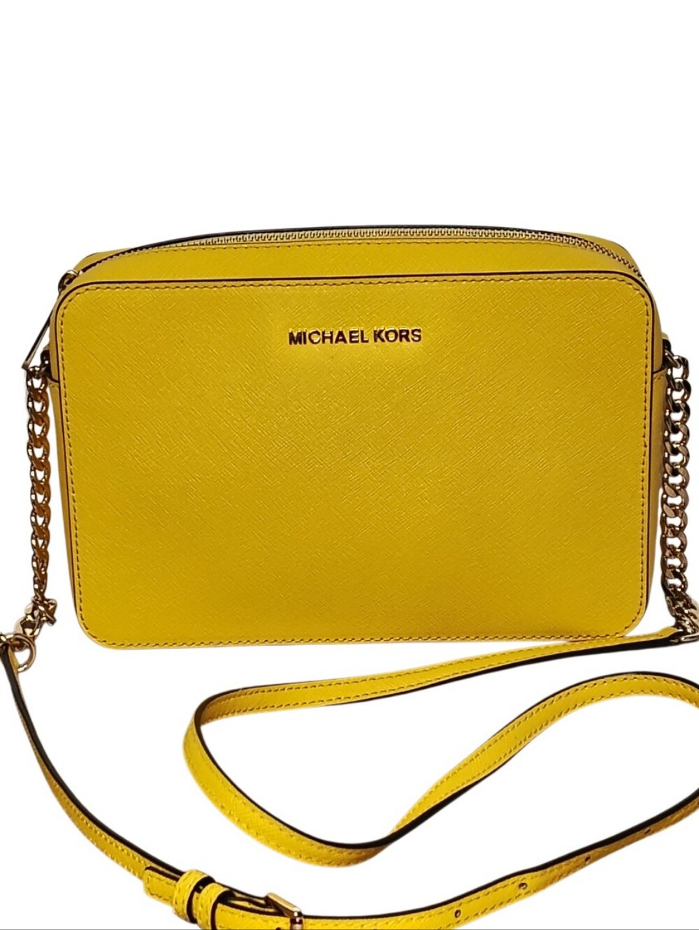Michael Kors Saffiano Yellow Crossbody with Gold Chain